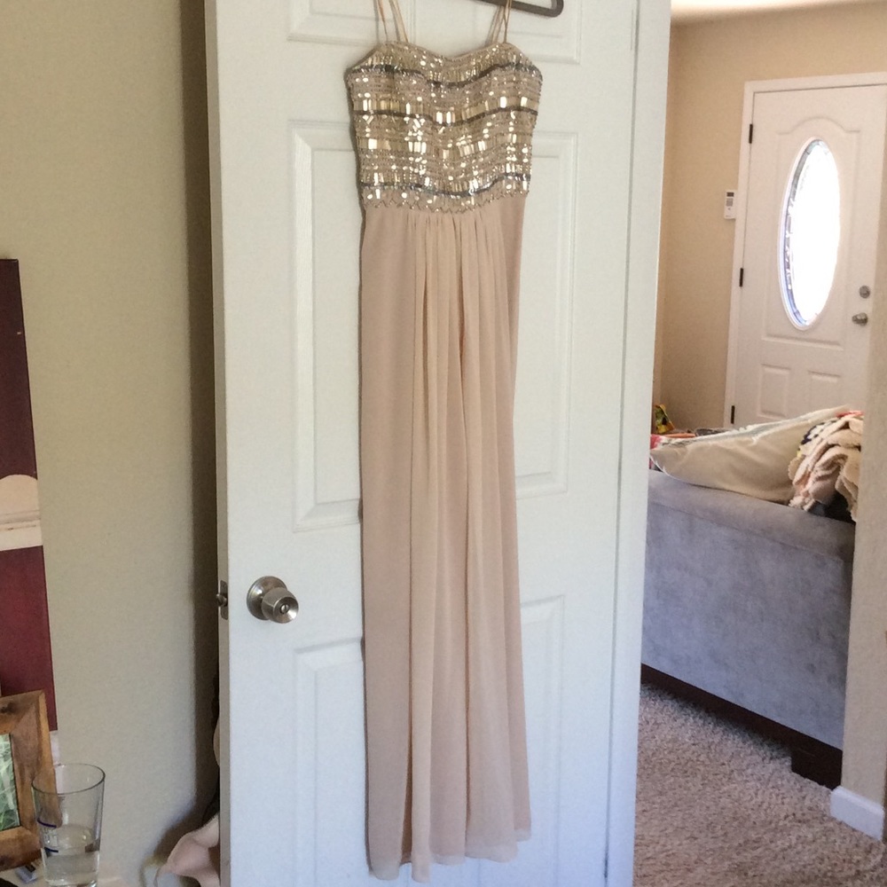 Aidan Mattox Strapless Beaded Blush Dress
